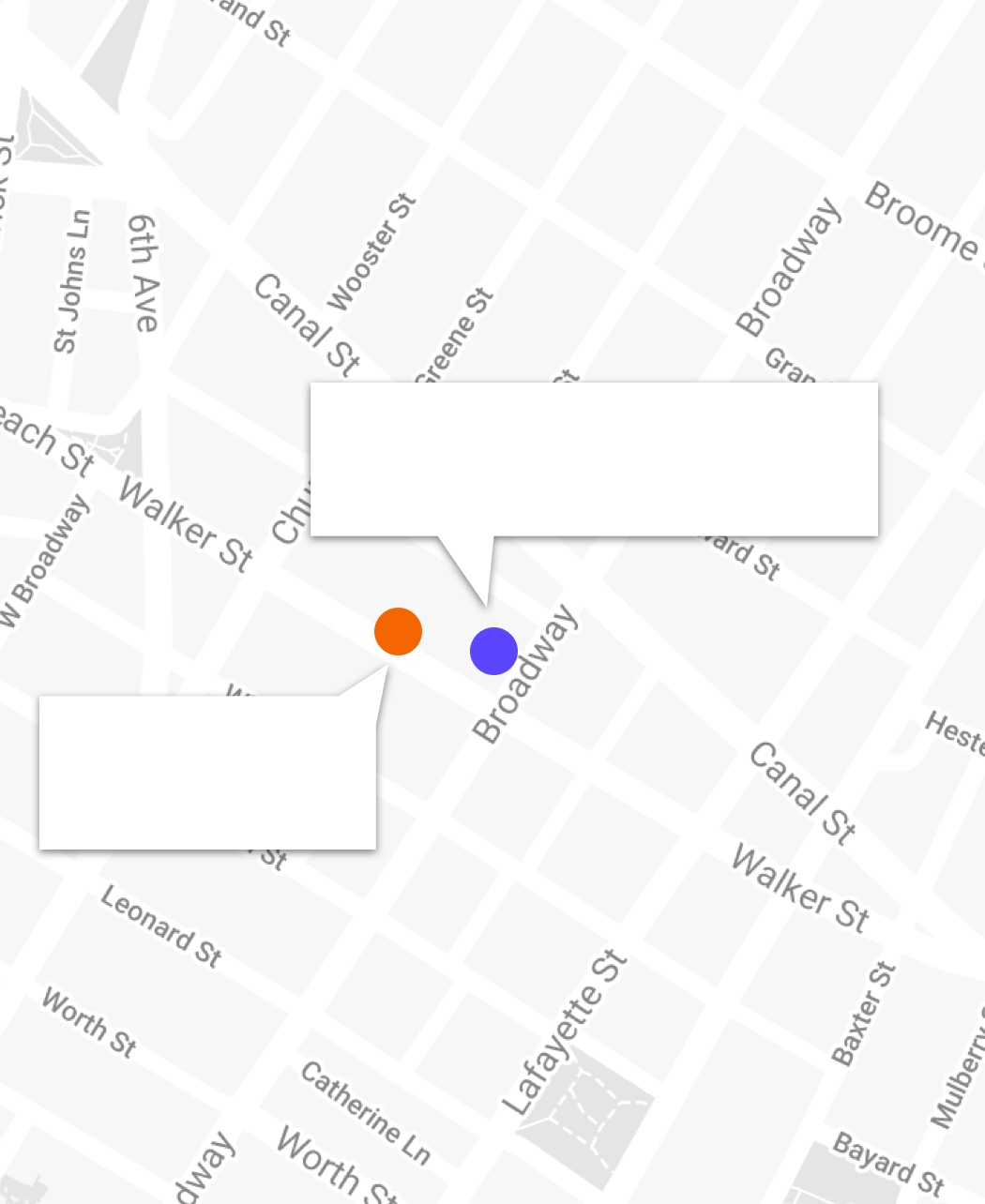 Map Of Tribeca with Soho Rep locations pinned