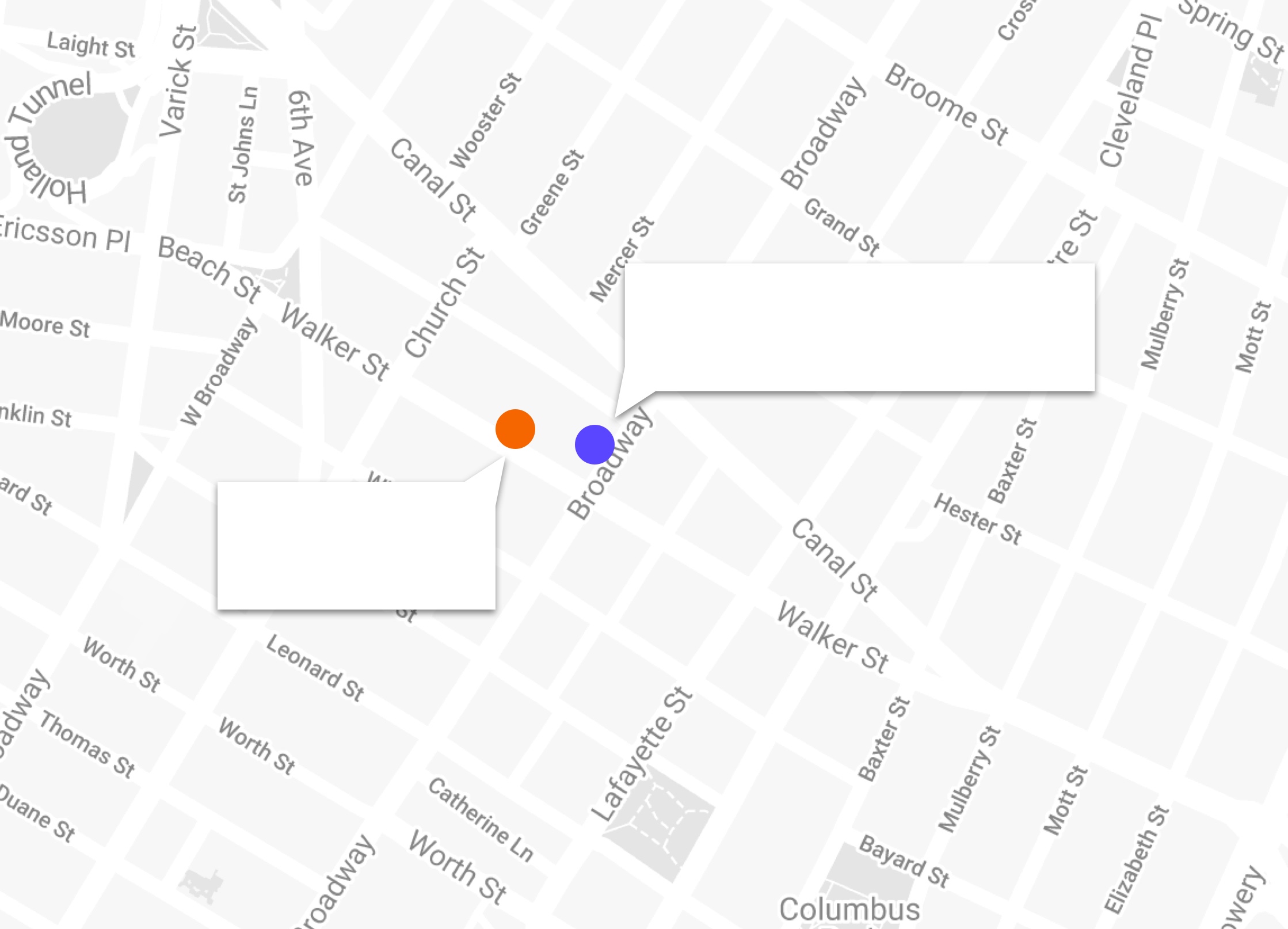 Map Of Tribeca with Soho Rep locations pinned
